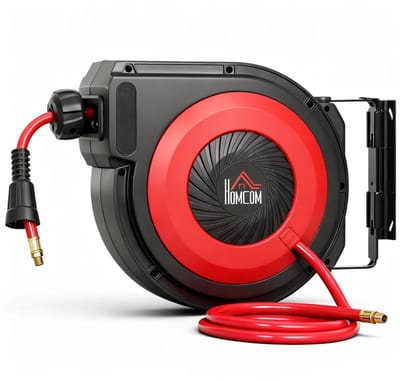 Premie Wandslangbox met Oprolmechanisme - Tuinslangen - 16,5 m - Tuinslang Met Haspel - 180° Draaibaar - Wandmontage - Rood + Zwart