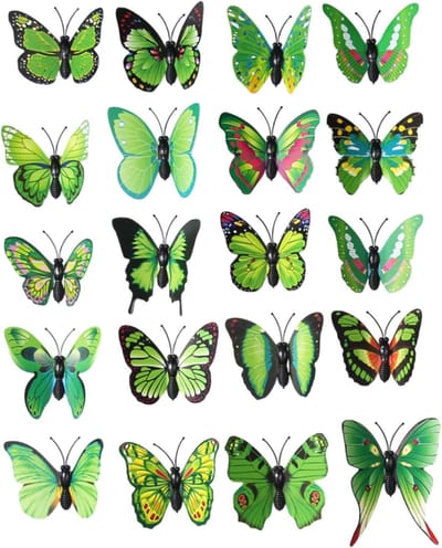 20 stuks vlinderdecoratie met veiligheidsspelden, vlinderbroche, pvc-vlinders om vast te steken, vlinderbadge voor kleding, rugzak, gordijnen, decoratie (groen)