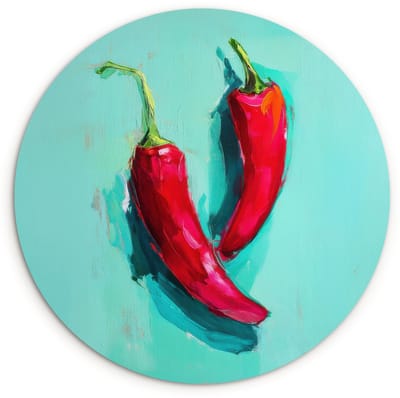 WallCircle® Wandcirkel 120x120 cm - Muurcirkel Chilipepers - Geverfd - Rood - Muurdecoratie woonkamer - Wanddecoratie slaapkamer - Kamer decoratie accessoires - Ronde schilderijen XXL