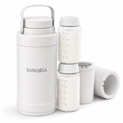 Bangosa Bewaarflesjes Moedermelk – Borstvoeding Bewaarbakjes - Melkkoeler voor Onderweg 750 ml met 2x 325 ml BPA-vrije Babyflessen – Tot 24u Koeling – Wit