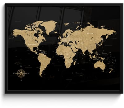 Poster in lijst - Fotolijst 80x60 cm - Posters - Wereldkaart - Beige - Zwart - Posterlijst zwart - Decoratie - Wanddecoratie woonkamer - Muurdecoratie slaapkamer