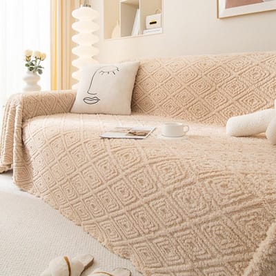 Driezitsbank Universele Volledige Hoes Bankhoes Herfst en Winter Pluche Bankhoes Crème Stijl Bankhanddoek Effen Kleur Vergroot 180*130cm