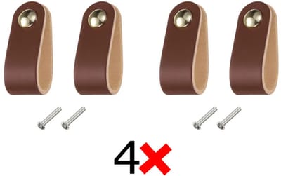 Actie4you® - Leren Handgrepen – Meubelgreep – Handvaten Kast – Keukengreep – Ladegreep – Leren Lus – Incl. Schroeven - Set van 4 – Buffel Leer – Donker Bruin