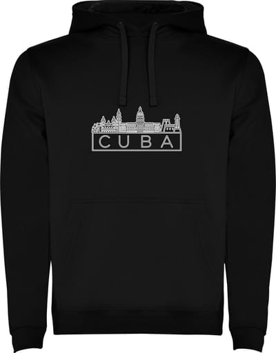 Zwarte unisex hoodie met “ Sky Line Cuba – Vakantiegevoel – Strak – Modern “ Print Full Color Color merk Roly maat S