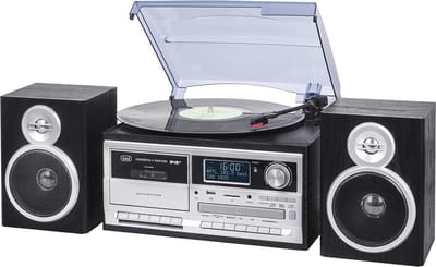 DAB Bluetooth Platenspeler met Digitale Ontvanger, CD, USB, AUX, en Cassettespelers - Zwart