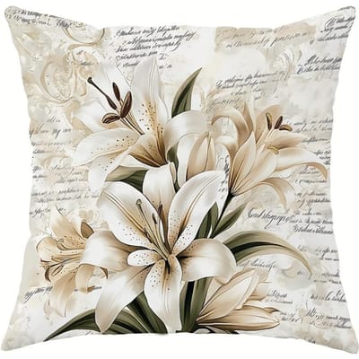 Bloemige Script Vintage Print Kussenhoes, Universeel voor Woonkamerbank & Slaapkamer 45x45cm