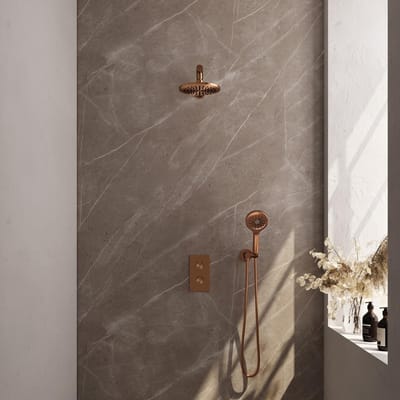 Brauer Copper Edition Thermostatische Regendoucheset Inbouw - Hoofddouche 20 cm - Rechte Wandarm - 3 Weg - Handdouche 3 Standen - Doucheslang - Wandaansluitbocht
