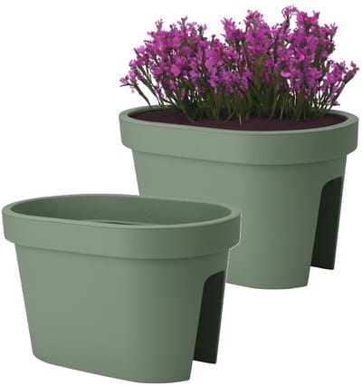 Pro Garden Balkon plantenpot/bloempot - 2x - groen - 40 x 25 cm - ovaal - kunststof - Reling/schutting/hangende bloempotten