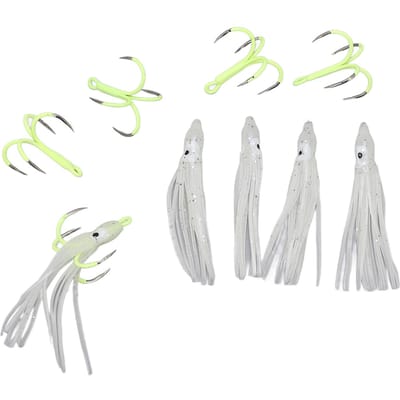 5 Ensembles Hameçons Lumineux pour la Pêche à la Seiche Appâts Matériel de Pêche Engrenages pour Eau Douce Eau Salée 16# white