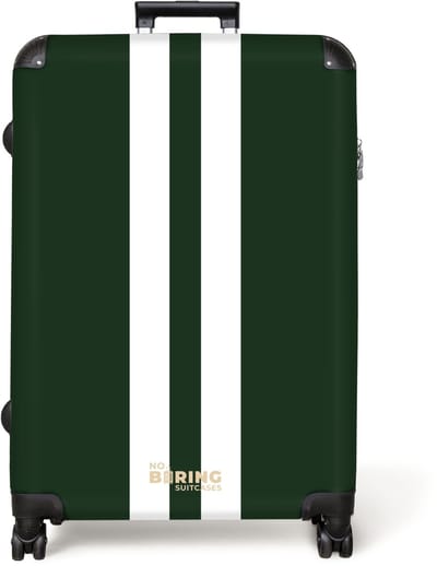 NoBoringSuitcases.com® - Koffer groot - Reiskoffer lichtgewicht - Groene achtergrond met dubbele witte verticale strepen - Rolkoffer met 4 wielen - Grote trolley XL - 98 liter bagage