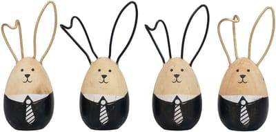 Paashazen houten konijntjes eieren Paasdecoratie zwart wit Ø4,5cm 12cm