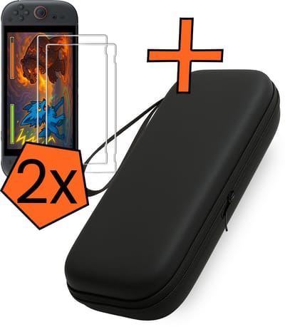 Hoesje Geschikt voor Nintendo Switch 2 Hoes Bescherm Case Hardcover Polsbandje Met 2x Screenprotector - Hoes Geschikt voor Nintendo Switch 2 Case - Zwart