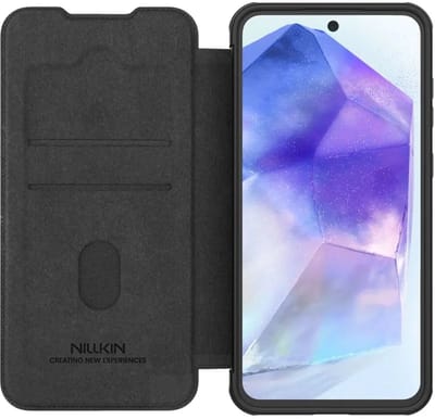 Nillkin Qin Pro Hoesje Geschikt voor Samsung Galaxy A56 - Book Case met Camera Slider - Ruimte voor Twee Pasjes Zwart