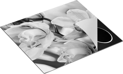 Chefcare Inductie Beschermer Licht Paarse Orchidee Bloemen - Zwart Wit - 60x50 cm - Afdekplaat Inductie - Kookplaat Beschermer - Inductie Mat