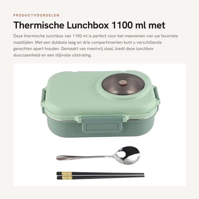 Dailygoods- Lunchbox Thermisch 1100 ml - Roestvrij Stalen - Lunchbox met Compartimenten - Lekbestendig - Eetstokjes en Lepel - Soepkom - Maaltijdcontainer