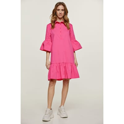 Fuchsia klokmouwtjes jurk met ruche zoom