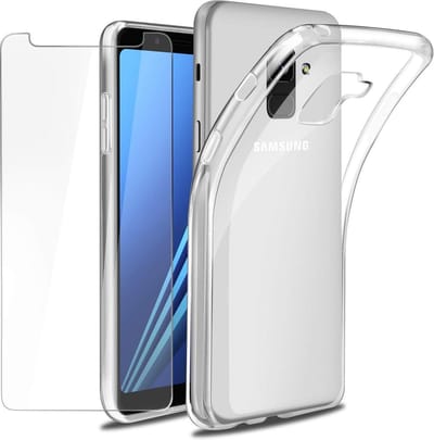 Soft Back Cover Hoesje Geschikt voor: Samsung Galaxy A8 2018 - Transparant TPU Siliconen Case & 2X Tempered Glas Combi - Transparant