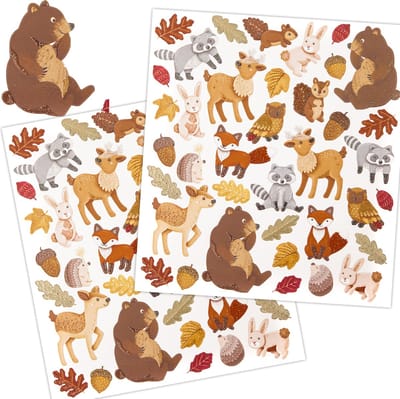 Bosdieren Stickers met Glitters - 76 Luxe Herfst Stickervellen - Knutselen Kinderen