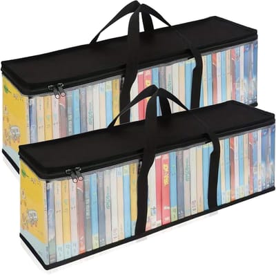 Handige 2-Pack Opbergtassen voor DVD's en CD's, Beschermende Organizer voor Films en Videospellen met Stevige Handvatten, Ideaal voor Reizen en Thuisgebruik (60x22x15.2cm)
