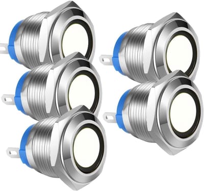 5x 16mm Waterdichte LED Indicatorlamp voor AC/DC 12-24V - Metalen Behuizing en Concaaf Hoofd voor Dash Signalering
