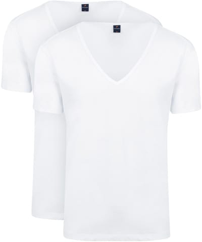 Suitable Vitaru T-Shirt Diepe V-hals Wit 2-Pack - Maat XXL - Heren - Basic T-shirt - Ondershirt met Stretch