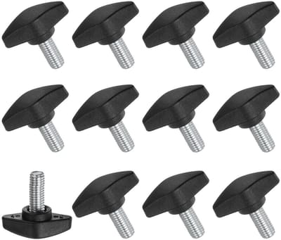 Butterfly Screws T Handvatten M8 x 16 mm - Plastic Klemhandvatten voor Houtbewerking - Knop met Schroefdraad Zwart, 12 Stuks