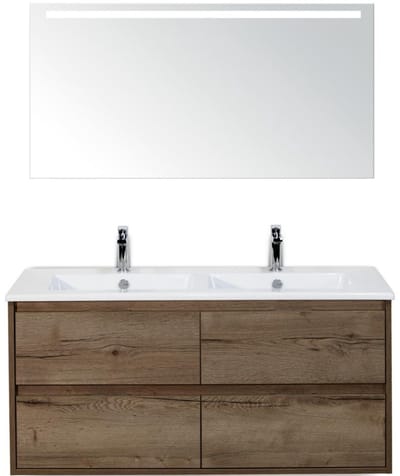Porto Badmeubelset 120 cm - 4 Laden Tabacco - Keramische Wastafel Wit Slim met Sence Spiegel