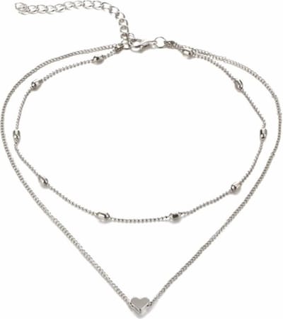 Fako Bijoux® - Ketting - Dubbele Choker Layer - Hartje - Zilverkleurig