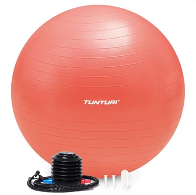 Tunturi Anti Burst Fitness bal met Pomp - Yoga bal 65 cm - Pilates bal - Zwangerschapsbal – 220 kg gebruikersgewicht - Incl Trainingsapp – Rose Goud