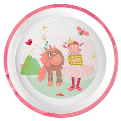 Haba kinderservies bord prinses en paard - melamine - roze - 18 cm.