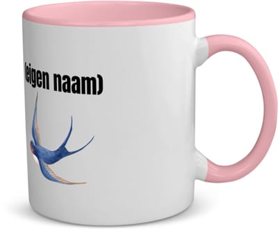 Akyol - blauwe vogel met eigen naam koffiemok - theemok - roze - Vogels - dieren liefhebber - iemand die houdt van vogels - verjaardag - cadeau - kado - geschenk - 350 ML inhoud