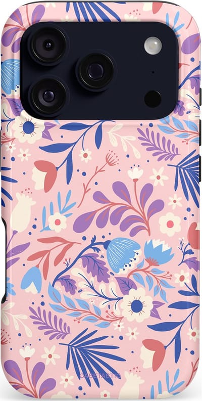 Casetastic hoesje geschikt voor Apple iPhone 17 Pro - MagSafe - Dubbellaagse bescherming - Bloeispel - Fashion Case - Lichtroze Lavendel Crème Lichtgrijs