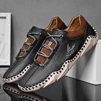 Hoge Kwaliteit Echt Leer Herenschoenen Set voet Casual Handgemaakte schoenen Slip On Heren Loafers Heren Flats Mocassins Schoenen Plus Maat 39 black