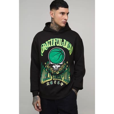 Lange oversized hoodie met Grateful Dead-licentiedruk | Black | Size Small