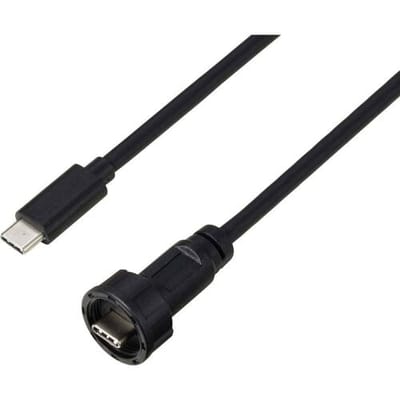 TRU COMPONENTS TC-E10T-MT3-MWA/NWA-0.5PV-S TC-13543584 USB-C 3.0-stekker naar stekker IP67 (schroefdraad) kabel 0,5 m Waterdichte kunststof kabel 1
