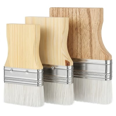 Beige platte verf kwasten set schilder kwasten beide houten handvat brede kwast 3 stuks verschillende maten voor acryl en verf toepassingen hobby kwasten voor schilderen en klussen