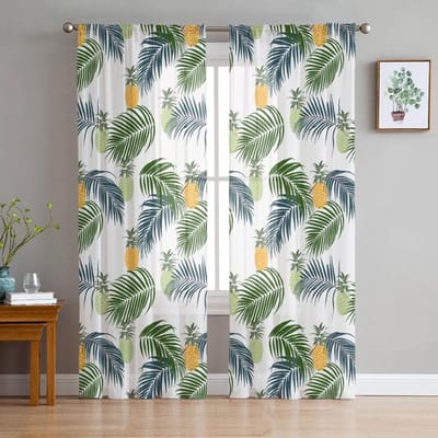 Tropische Plant Decoratie Transparante Gordijnen Raamgordijnen Voor Woonkamer Slaapkamer Jaloezieën Kinderkamer Huisdecoratie 135W x 114H(cm)