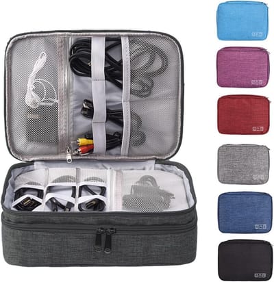 Draagbare Kabel Organizer voor Reizen - 3-laags Tas voor Elektronische Accessoires, Oplaadkabels en Meer, Zwart, Praktisch en Ruimtebesparend