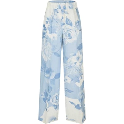 Off-White Gebreide broek met wijde pijpen voor dames, die u eenvoudig kunt aantrekken (Wit/blauw)
