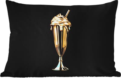 Buitenkussens - Tuin - Milkshake - Goud - Drinken - Zwart - 50x30 cm