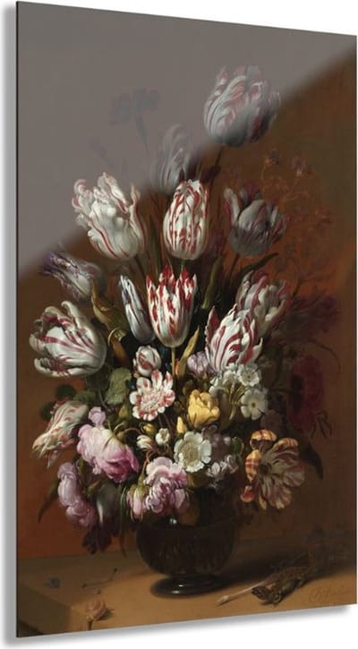 Indoorart - Glasschilderij stilleven met bloemen 40x60 CM - Afbeelding op plexiglas - Inclusief montagemateriaal