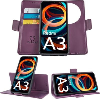 Geschikt voor Xiaomi Redmi A3 - Book Case Hoesje - Uitneembaar Hoesje - Magnetische Sluiting - Portemonnee Paars