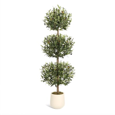 Kunstmatige Olijfboom - Voor Veranda & Binnen - 150 cm Bal Topiary Nepplant met Olijven - Realistisch, Witte Pot - 1pcs