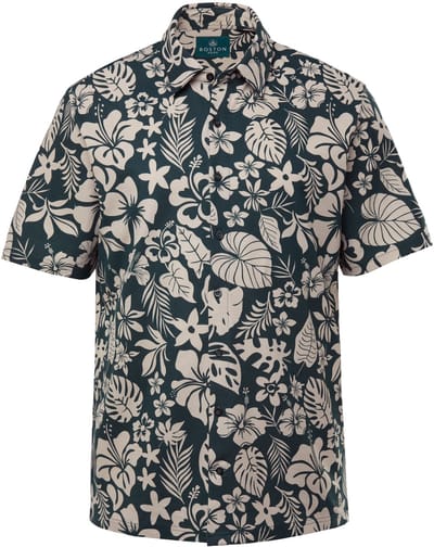 Boston Park - Heren - Piqué-overhemd korte mouw all-over bloemprint kentkraag - Jungle groen - Maat XL