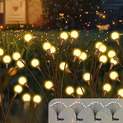 GELLDG Vuurvliegjes Solarverlichting - 4-pack - Solarverlichting voor buiten - Geschikt voor tuinen - 10 warmwitte LED-vuurvliegjes - IP65 waterdicht - Draaibare decoratieve tuinverlichting - Geschikt voor paden, terrassen en patio's