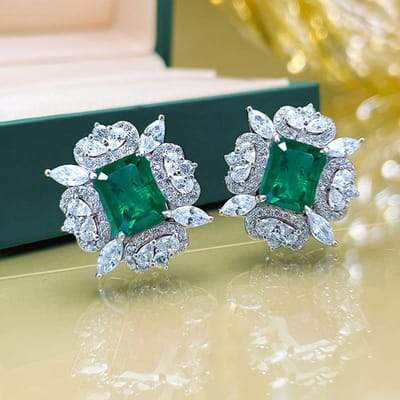 Huitan Rode/Groene Zirkonia Stud Oorbellen voor Vrouwen Luxe Oorbellen Bruiloft Verloving Feest Vrouwelijke Accessoire Trendy Sieraden black