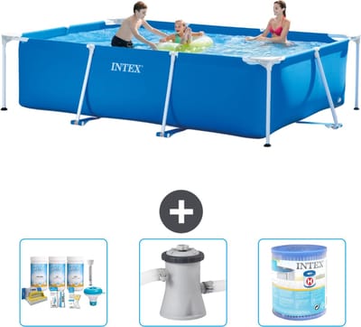 Intex Rechthoekig Frame Zwembad - 300 x 200 x 75 cm - Blauw - Inclusief Onderhoudspakket - Zwembadfilterpomp - Filter - 4-delig