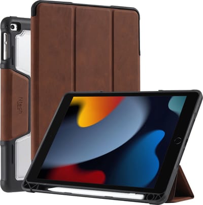 Tablet hoes geschikt voor iPad 9e/8e/7e Generatie 10.2 inch Smart Case Bruin met Harde Doorzichtige Achterkant / Sleep/Wake Functie iPad 2021 hoes premium leren case