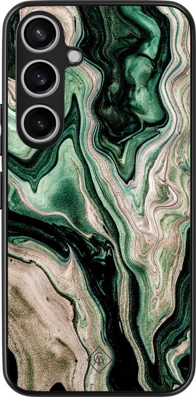 Casimoda® hoesje - Geschikt voor Samsung Galaxy A35 5G - Groen marmer / Marble - Zwart TPU Backcover - Marmer - Groen