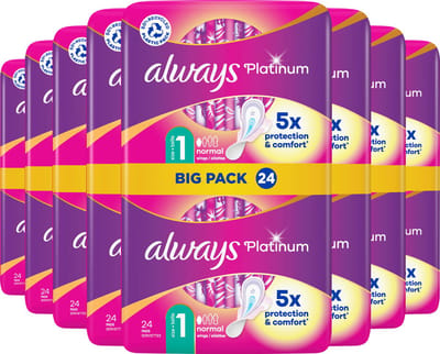 Always Platinum Normal - Maat 1 - Voordeelverpakking 8 x 24 stuks - Maandverband Met Vleugels